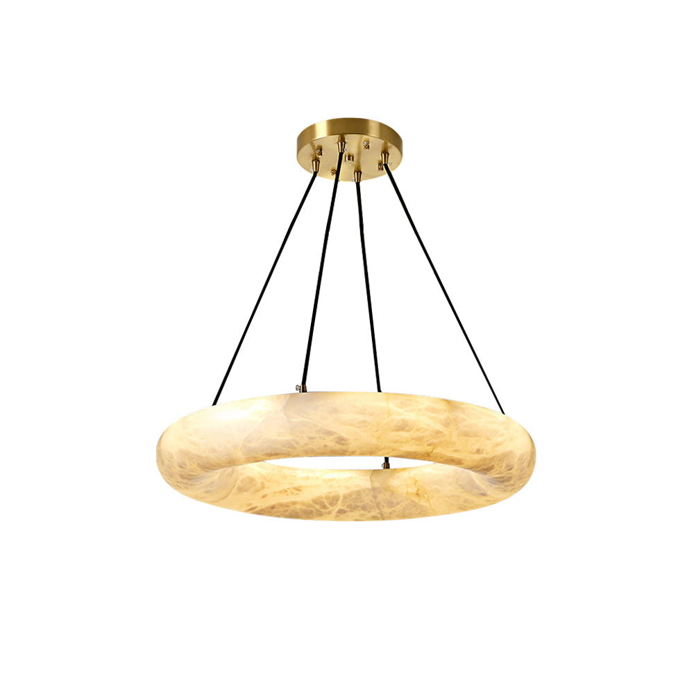 Scarlett Alabaster Chandelier - Brass & White Stone Ring Light