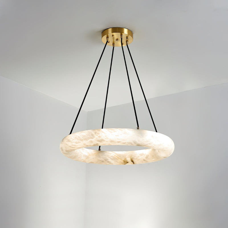 Scarlett Alabaster Chandelier - Brass & White Stone Ring Light