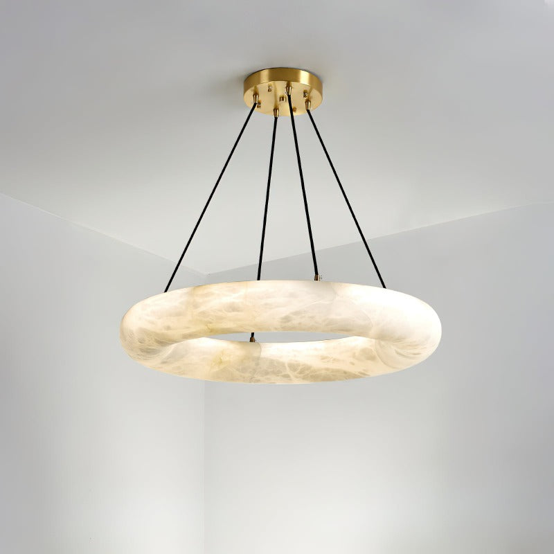Scarlett Alabaster Chandelier - Brass & White Stone Ring Light