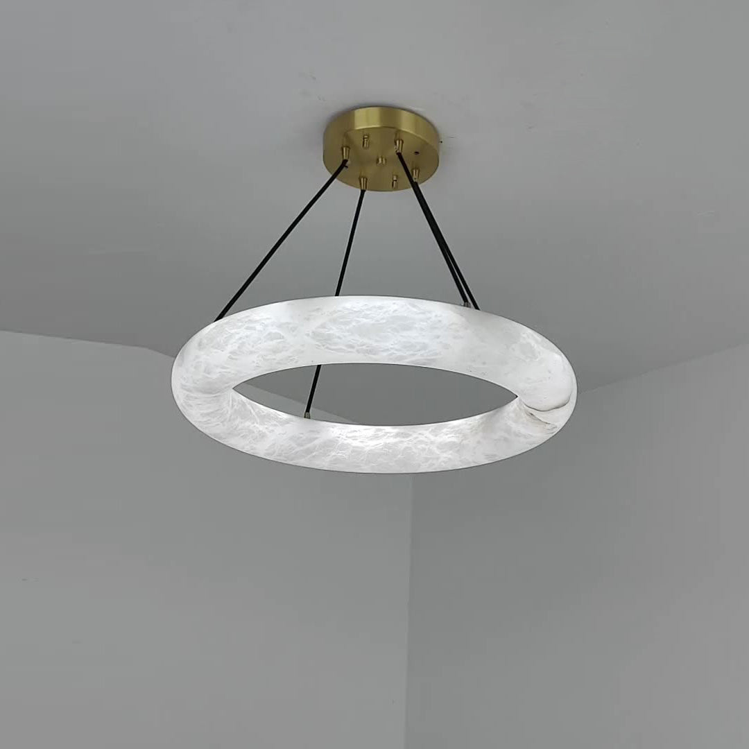 Scarlett Alabaster Chandelier - Brass & White Stone Ring Light