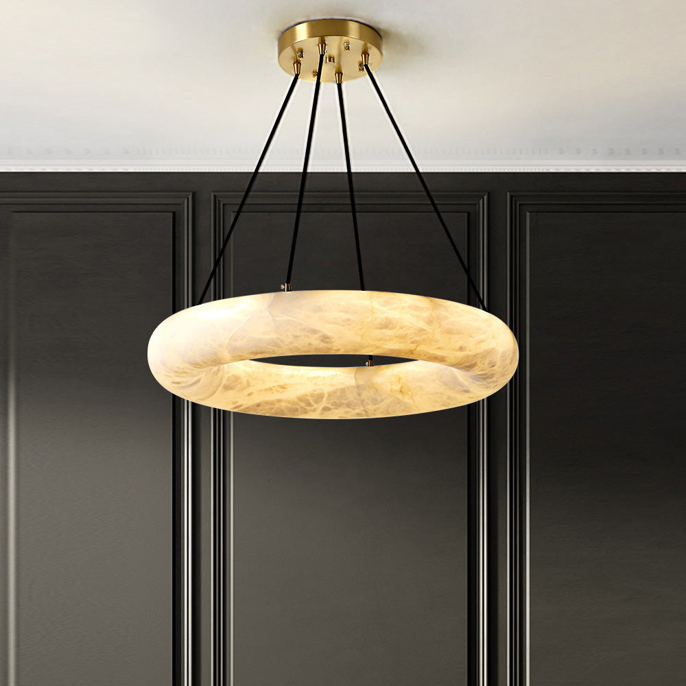Scarlett Alabaster Chandelier - Brass & White Stone Ring Light
