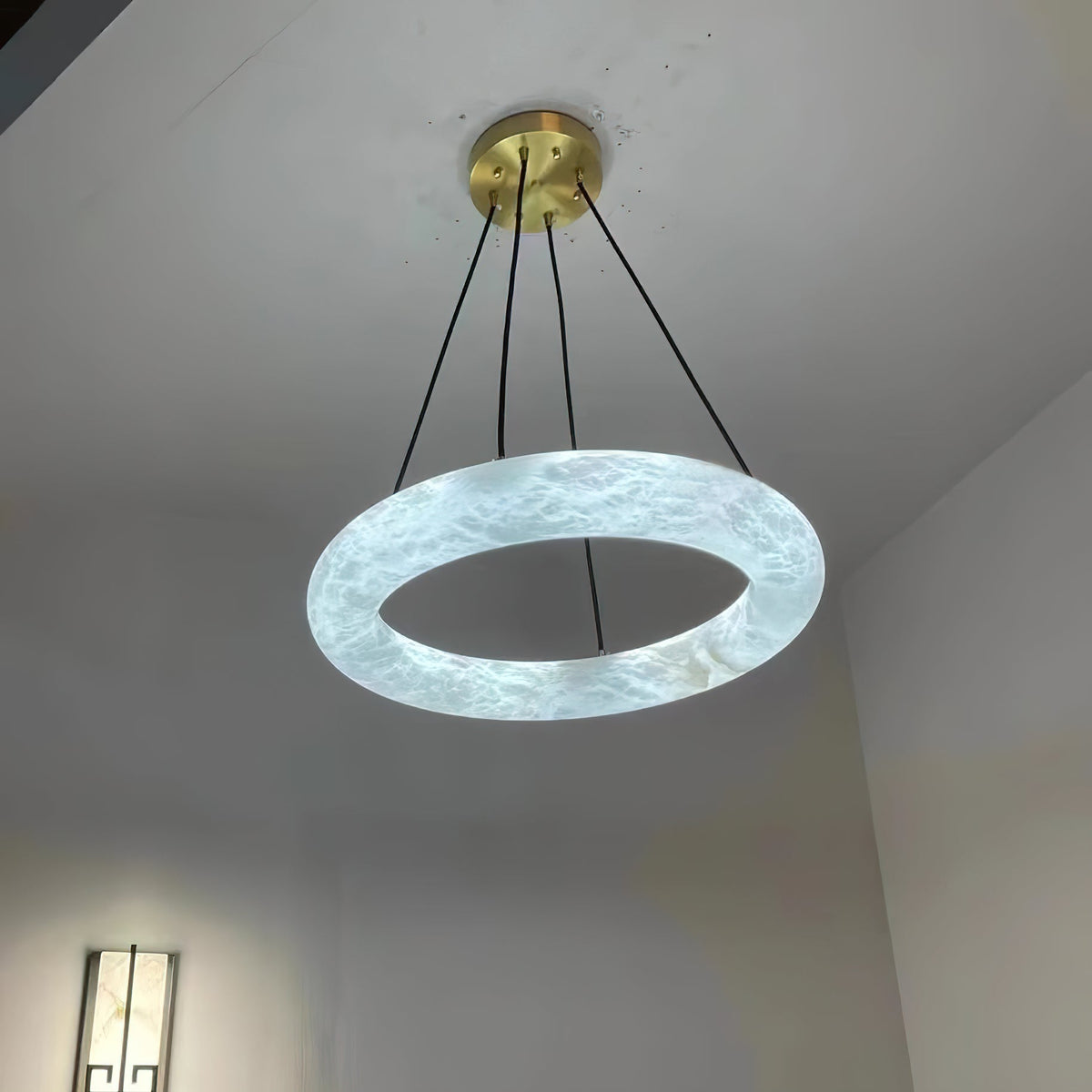 Scarlett Alabaster Chandelier - Brass & White Stone Ring Light
