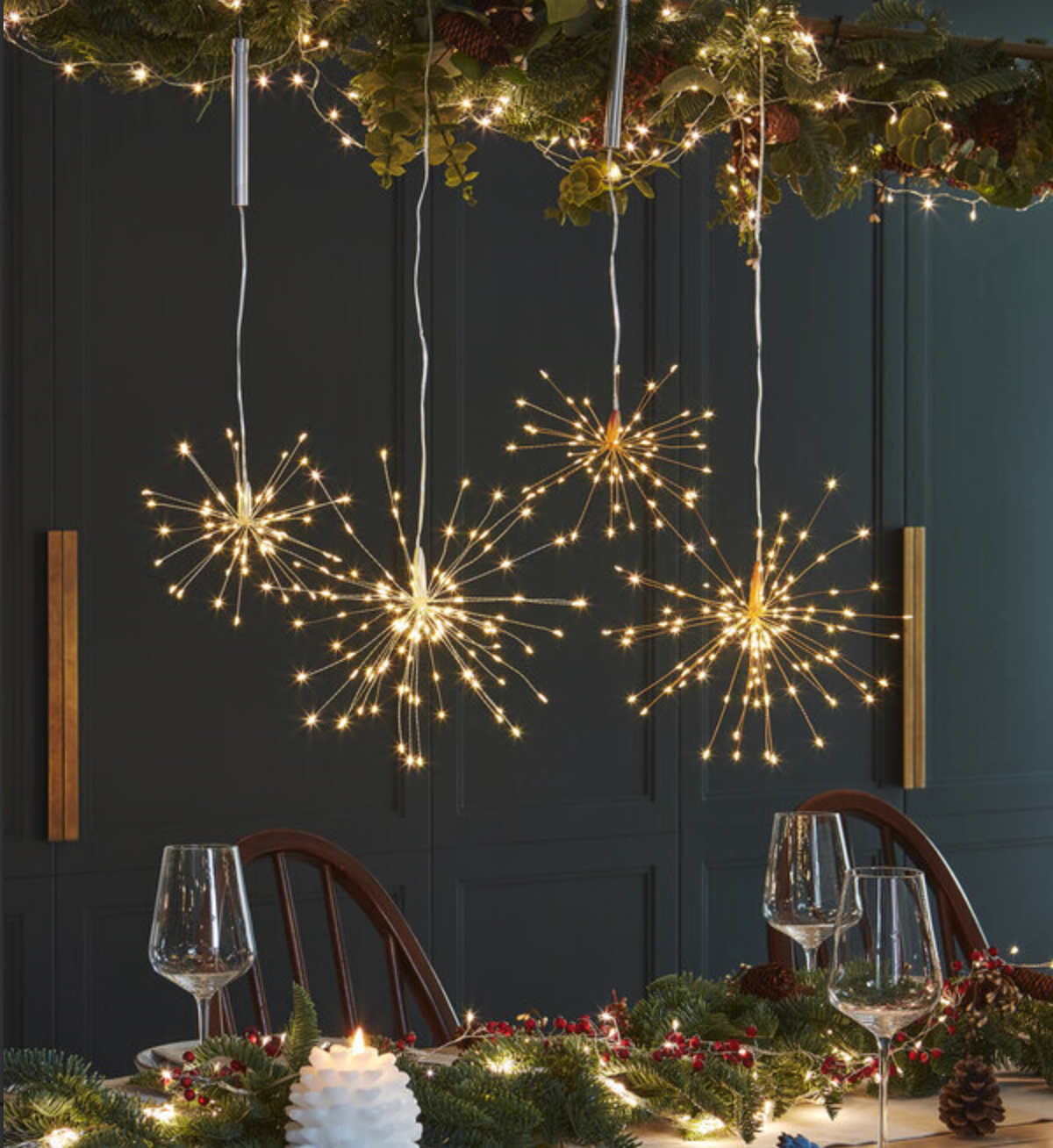 Hanging Starburst Lights - Battery-Operated Silver Wire LED Firework Light