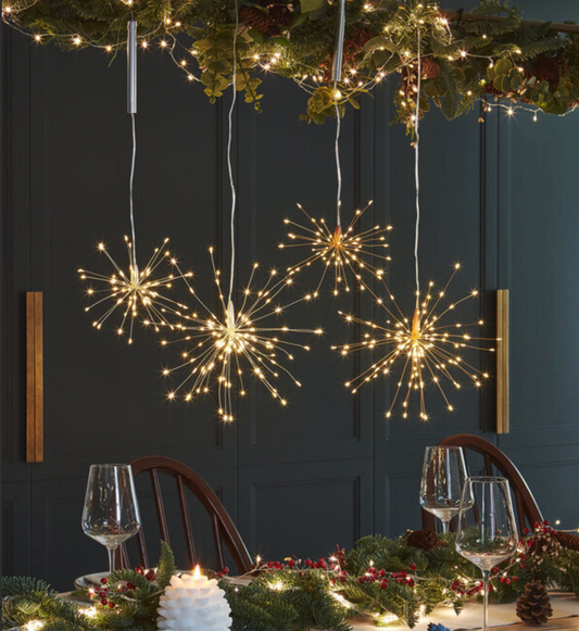 Hanging Starburst Lights - Battery-Operated Silver Wire LED Firework Light