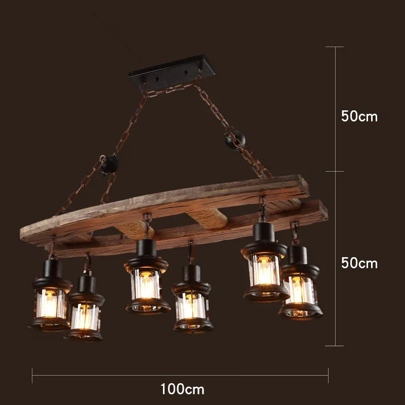 Wooden LED Chandelier - Solid Wood & Iron Industrial Rustic Dining Chandelier