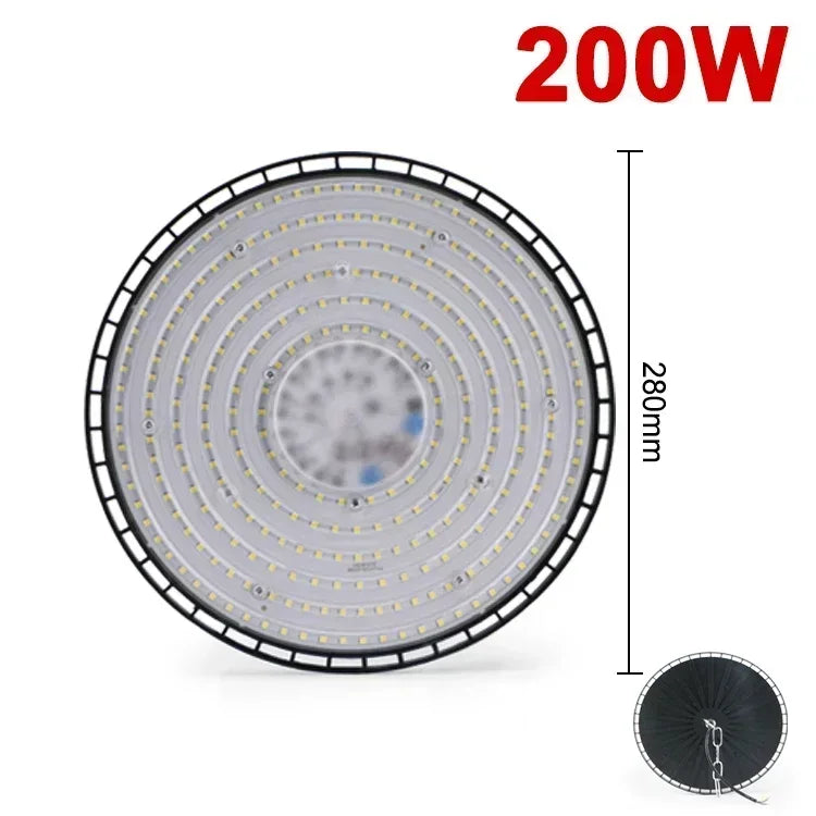 Super Bright 100/150/200W UFO LED High Bay Lights Waterproof Commercial Industrial Market Warehouse Garage Workshop Garage Lamps