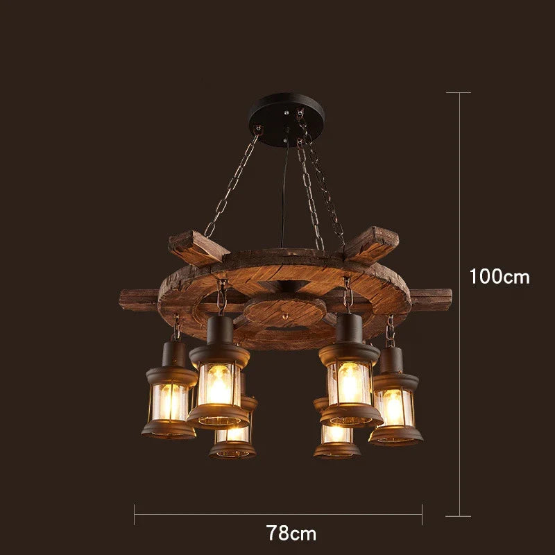 Wooden LED Chandelier - Solid Wood & Iron Industrial Rustic Dining Chandelier