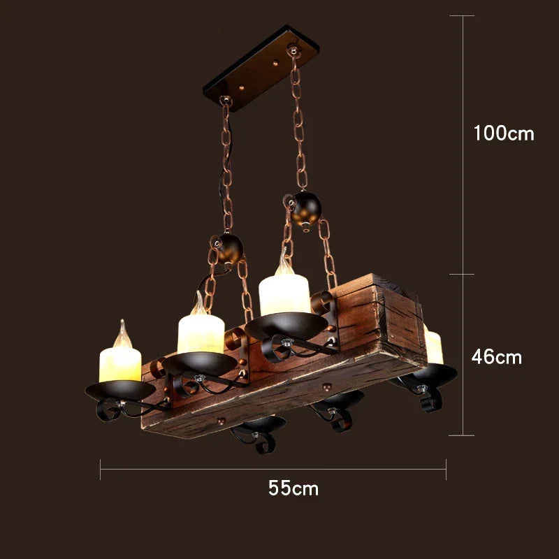 Wooden LED Chandelier - Solid Wood & Iron Industrial Rustic Dining Chandelier