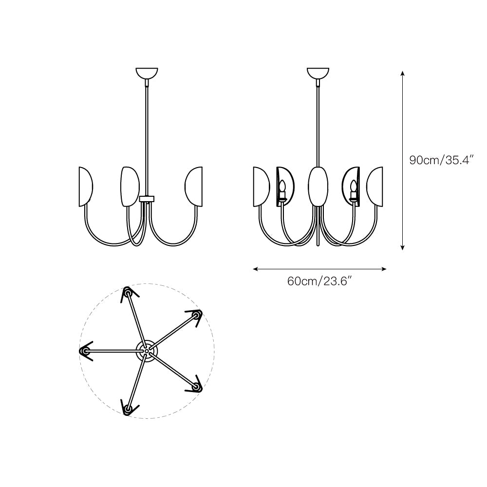 Leaf Brass Chandelier - Origami-Fold Multi-Head Brass & Cotton Chandelier