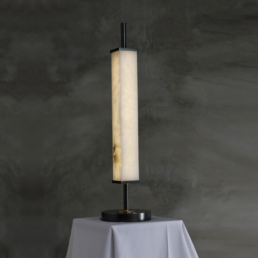 Serano Alabaster Table Lamp - Natural Veined Alabaster Stone Desk Light | Modern Brass LED Accent Lamp
