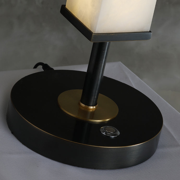 Serano Alabaster Table Lamp - Natural Veined Alabaster Stone Desk Light | Modern Brass LED Accent Lamp
