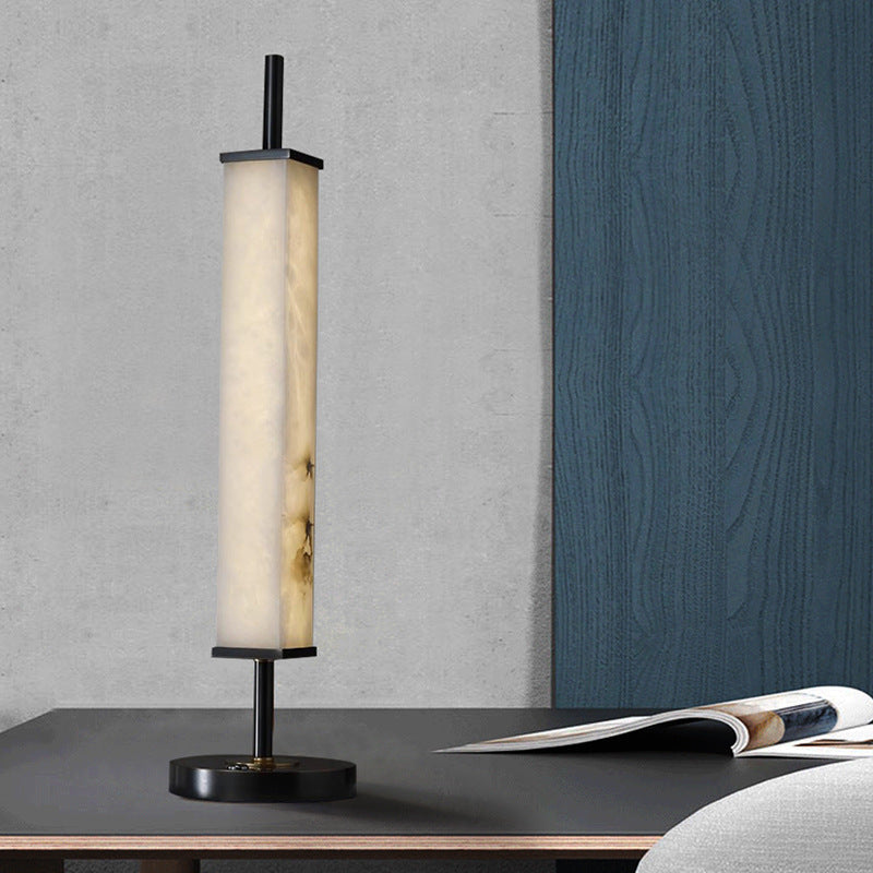 Serano Alabaster Table Lamp - Natural Veined Alabaster Stone Desk Light | Modern Brass LED Accent Lamp