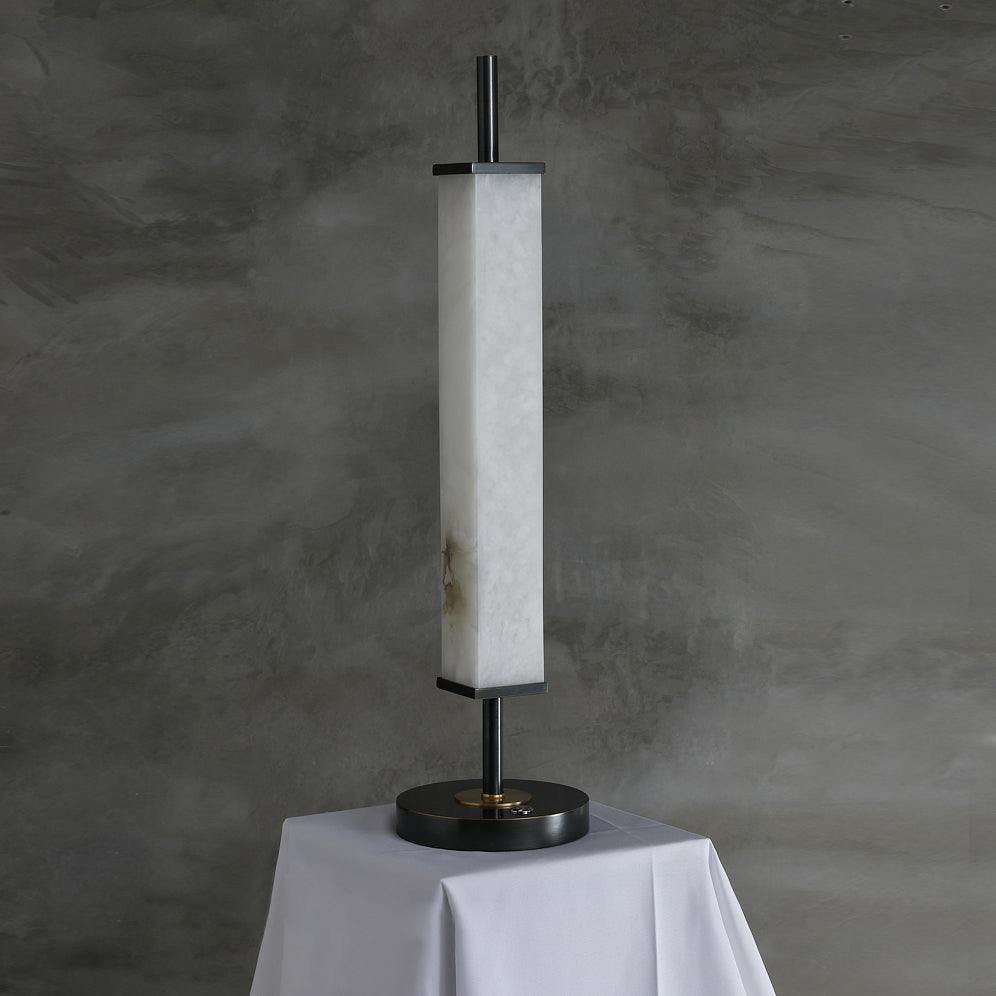 Serano Alabaster Table Lamp - Natural Veined Alabaster Stone Desk Light | Modern Brass LED Accent Lamp