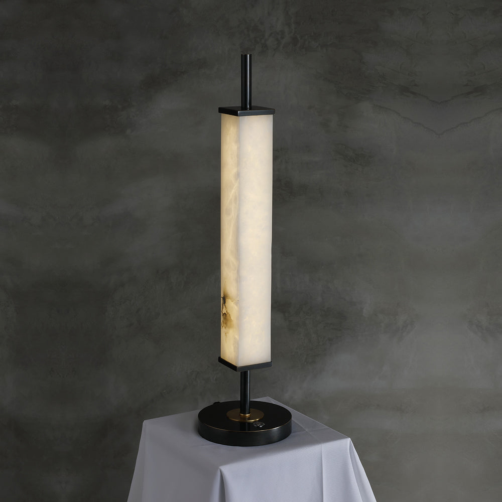 Serano Alabaster Table Lamp - Natural Veined Alabaster Stone Desk Light | Modern Brass LED Accent Lamp