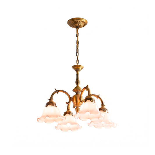 Seraphina Chandelier - Vintage Brass & Flower-Petal Glass Light | Romantic Candelabra Pendant