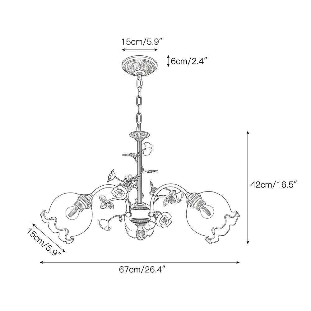 Serenade Chandelier - Antique Bronze Brass & Ceramic Flower Chandelier | Vintage Floral Glass Pendant Light