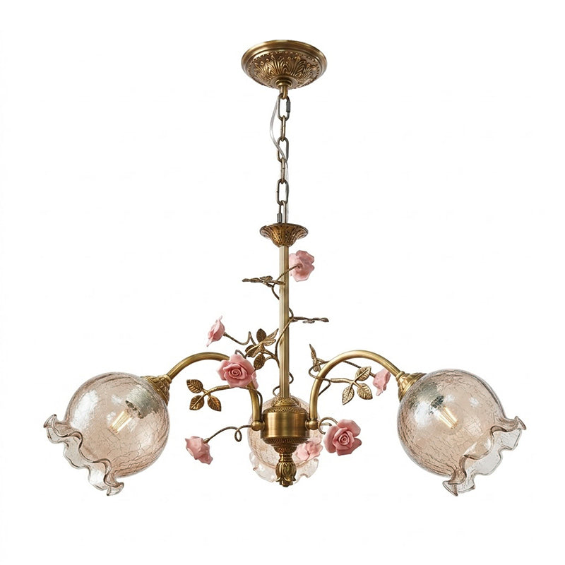Serenade Chandelier - Antique Bronze Brass & Ceramic Flower Chandelier | Vintage Floral Glass Pendant Light