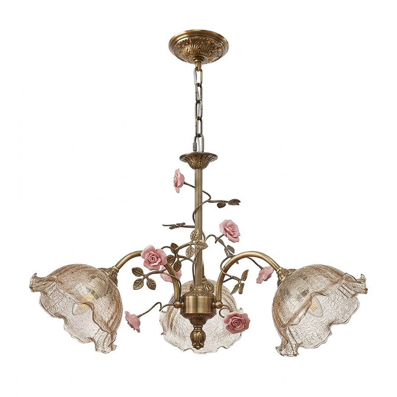 Serenade Chandelier - Antique Bronze Brass & Ceramic Flower Chandelier | Vintage Floral Glass Pendant Light