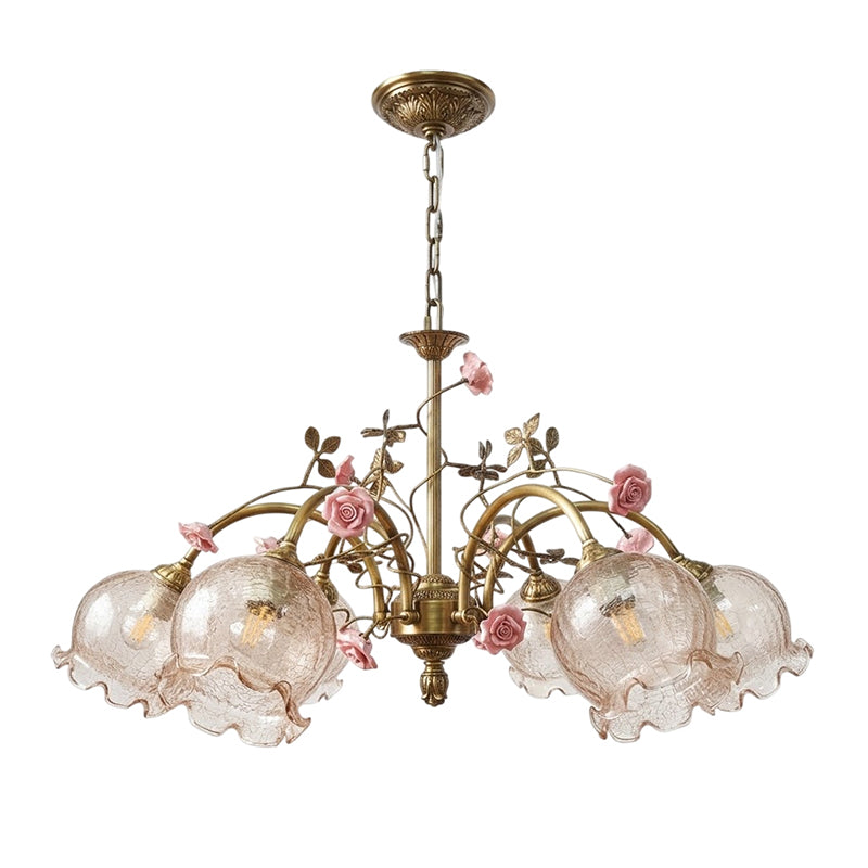 Serenade Chandelier - Antique Bronze Brass & Ceramic Flower Chandelier | Vintage Floral Glass Pendant Light