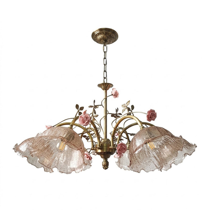 Serenade Chandelier - Antique Bronze Brass & Ceramic Flower Chandelier | Vintage Floral Glass Pendant Light