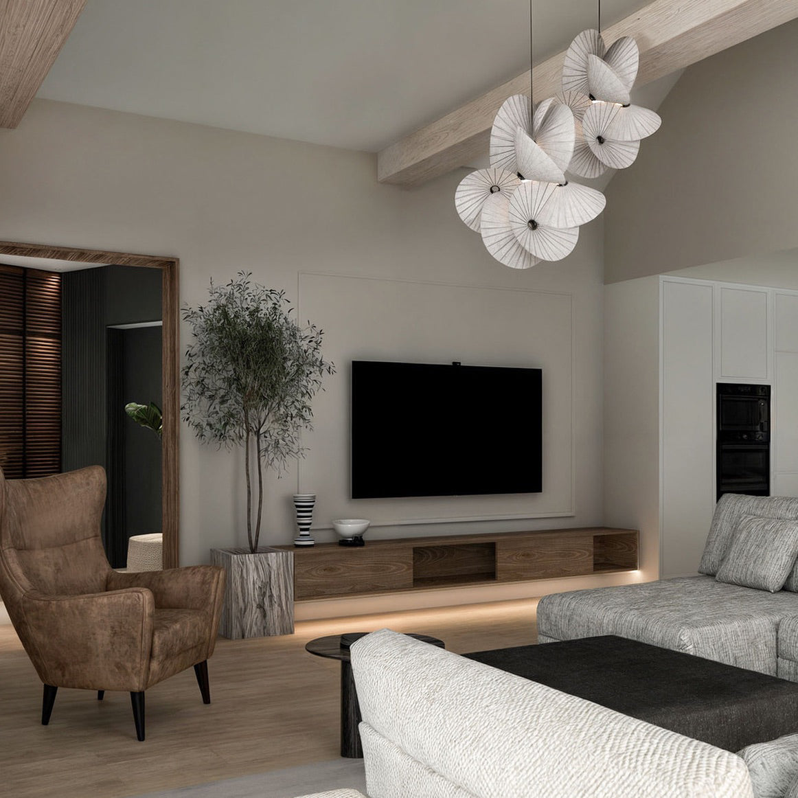 Serpentine Pendant Light - Twisted Fabric & Dark Line Pendant | Modern Origami Suspension Lamp