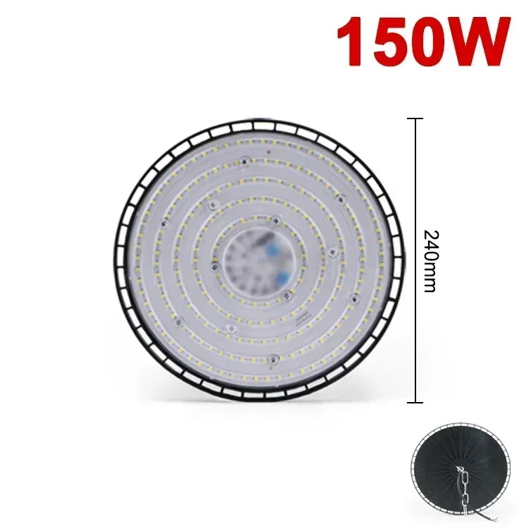 Super Bright 100/150/200W UFO LED High Bay Lights Waterproof Commercial Industrial Market Warehouse Garage Workshop Garage Lamps