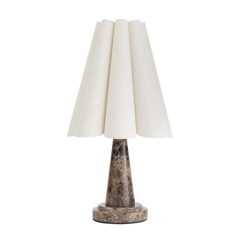 Shadon Marble Pleated Table Lamp - Veined Marble & Travertine Base Light | Modern Pleated Accent Desk Lamp