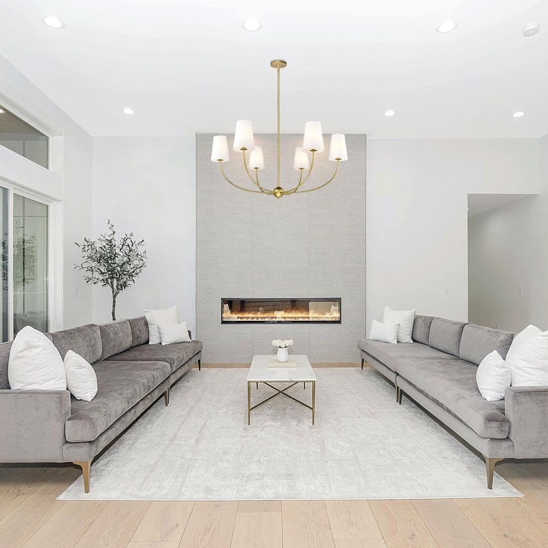 Shannon Chandelier - Brass Multi-Arm Fabric Shade Chandelier | Modern Transitional Hanging Light