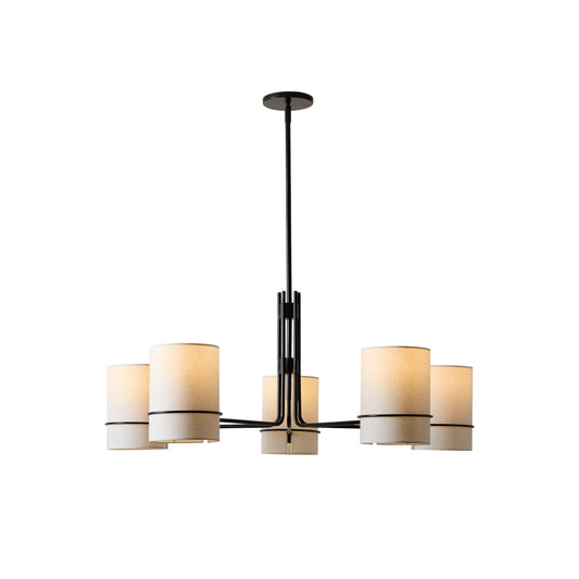 Montego Chandelier - Modern Industrial Brass & White Linen Shade Pendant