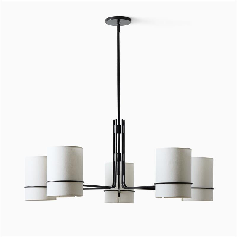 Montego Chandelier - Modern Industrial Brass & White Linen Shade Pendant