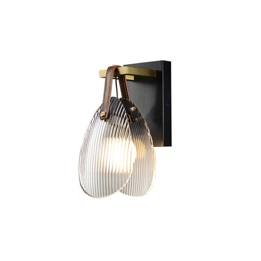 Shell Glass Wall Lamp - Textured Murano Clam Shell & Leather Wall Light | Modern Industrial Sconce
