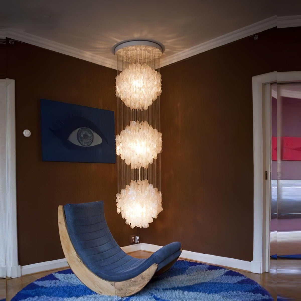 Shell Waterfall Chandelier - Mother-of-Pearl Cascading Pendant Light | Coastal Modern Hanging Chandelier