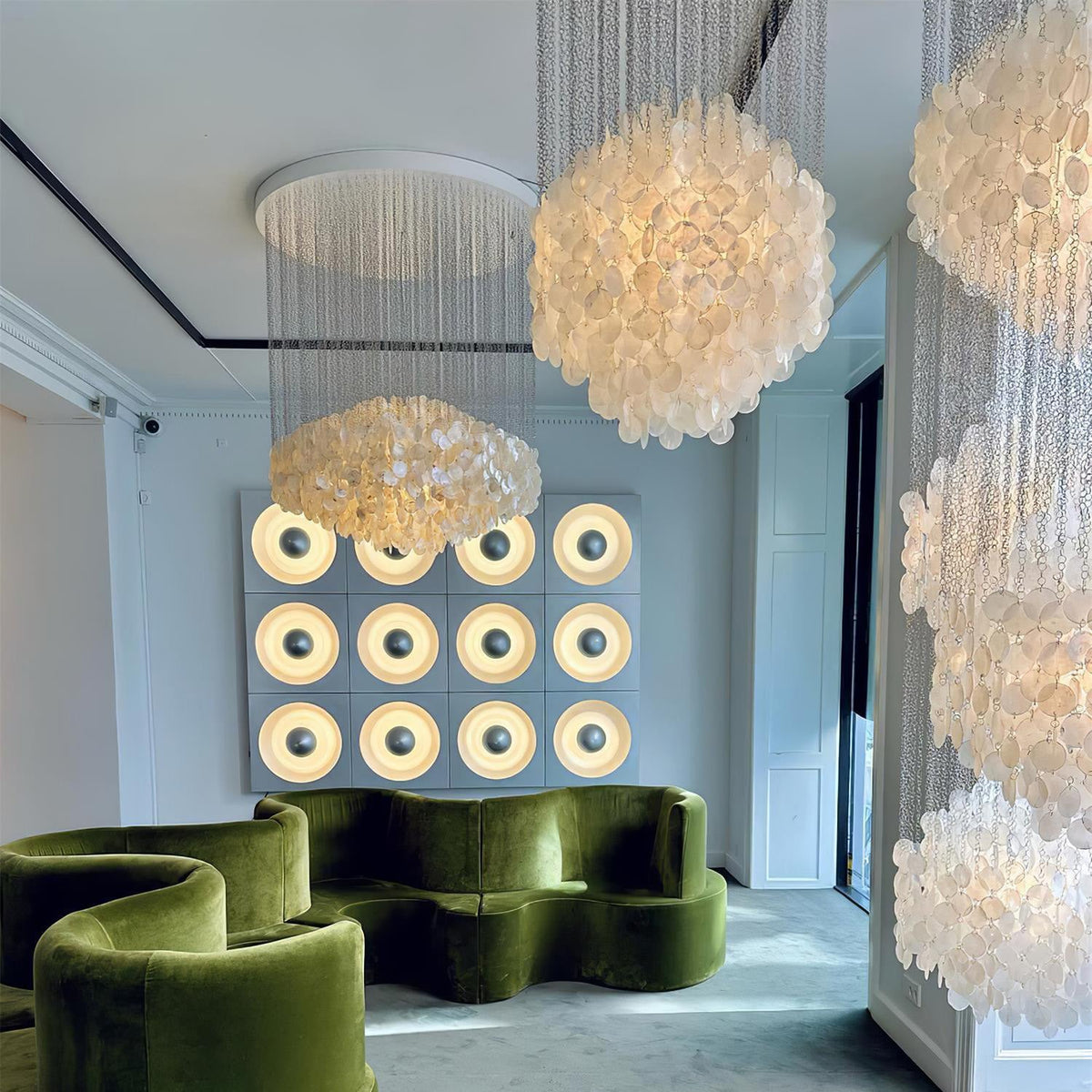 Shell Waterfall Chandelier - Mother-of-Pearl Cascading Pendant Light | Coastal Modern Hanging Chandelier