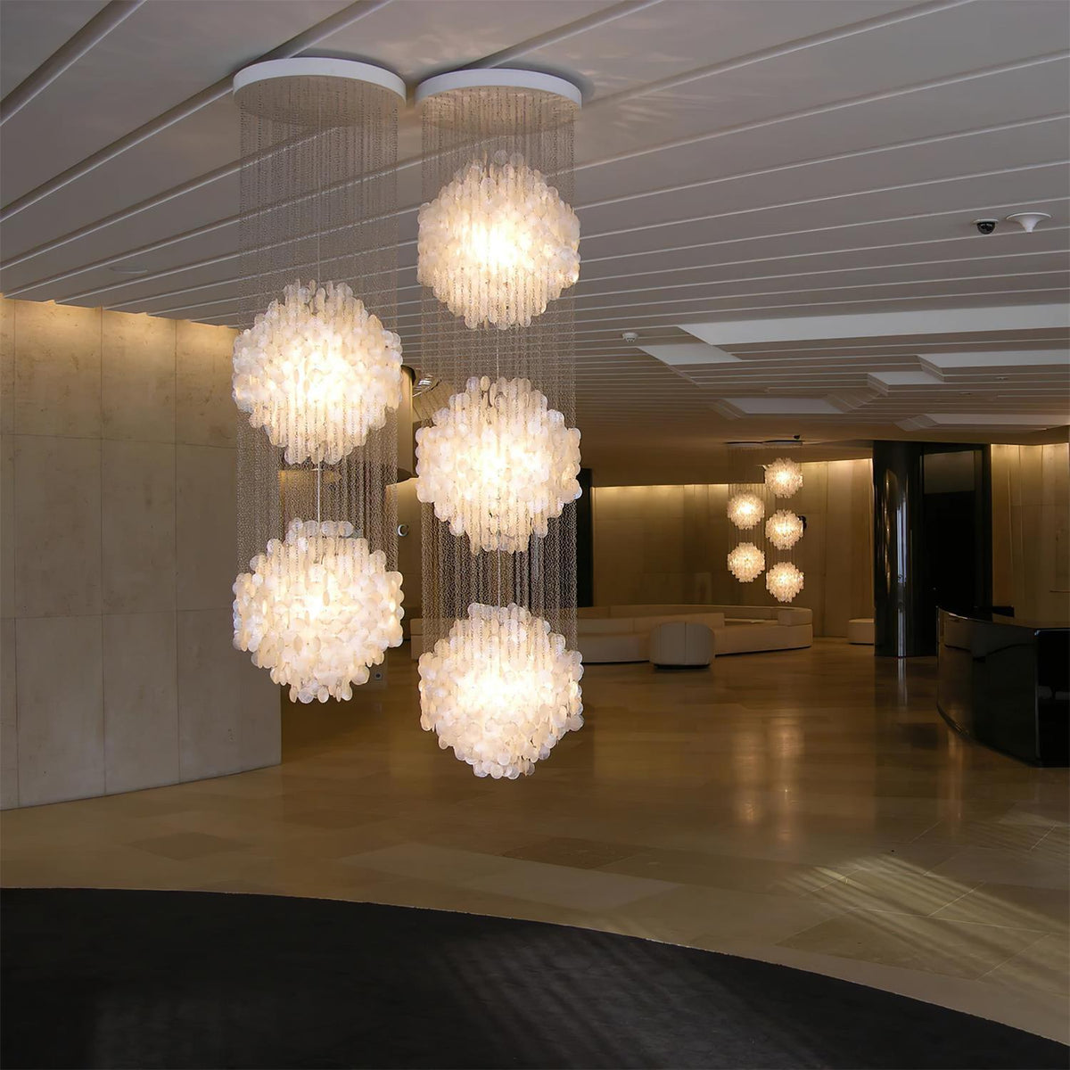Shell Waterfall Chandelier - Mother-of-Pearl Cascading Pendant Light | Coastal Modern Hanging Chandelier