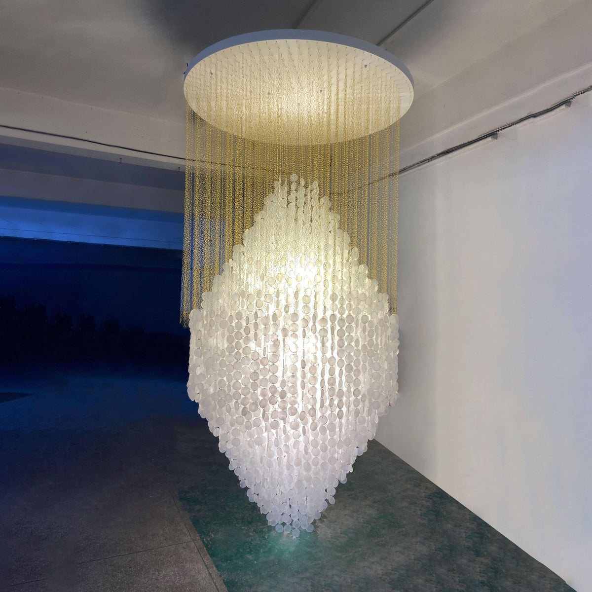 Shell Waterfall Chandelier - Mother-of-Pearl Cascading Pendant Light | Coastal Modern Hanging Chandelier