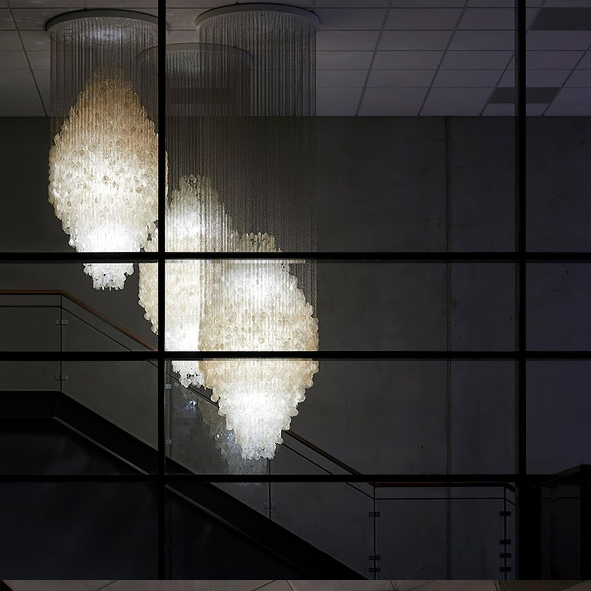 Shell Waterfall Chandelier - Mother-of-Pearl Cascading Pendant Light | Coastal Modern Hanging Chandelier