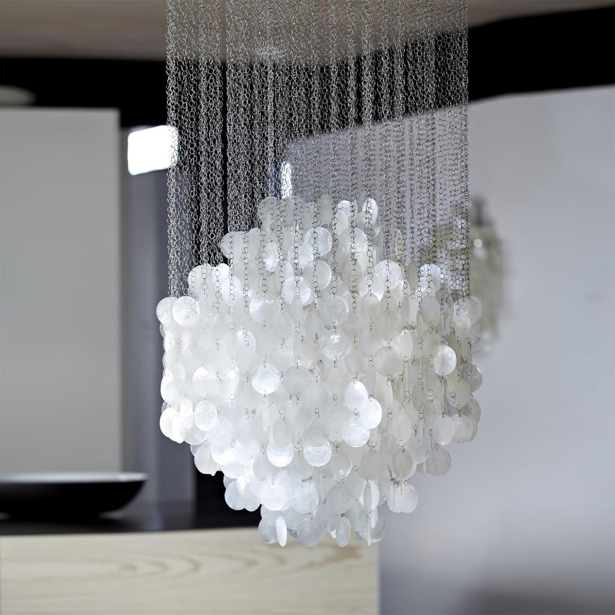Shell Waterfall Chandelier - Mother-of-Pearl Cascading Pendant Light | Coastal Modern Hanging Chandelier