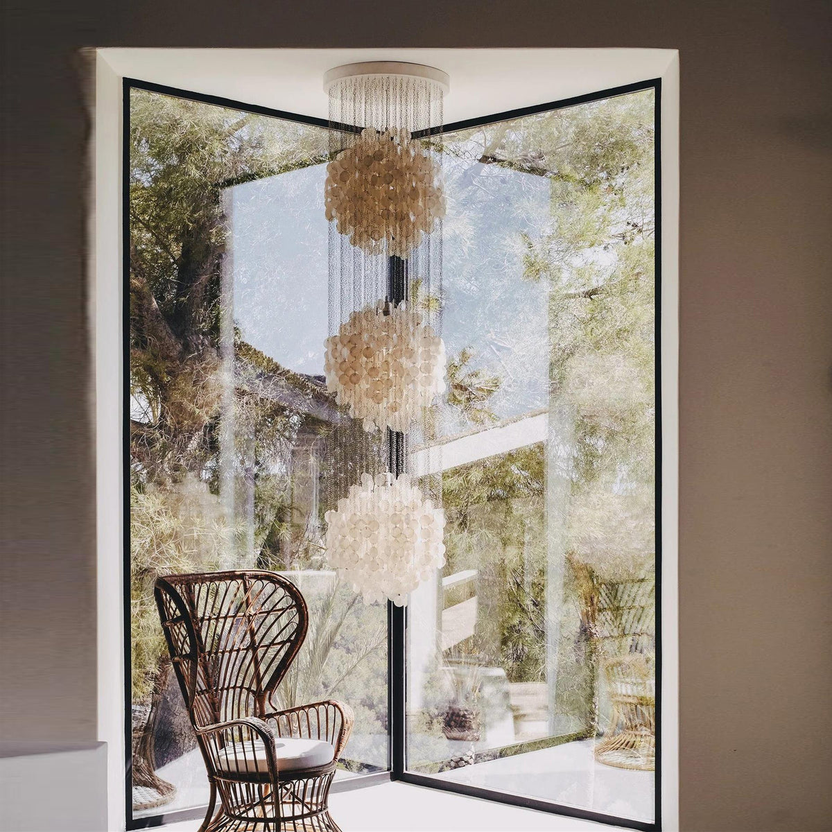 Shell Waterfall Chandelier - Mother-of-Pearl Cascading Pendant Light | Coastal Modern Hanging Chandelier