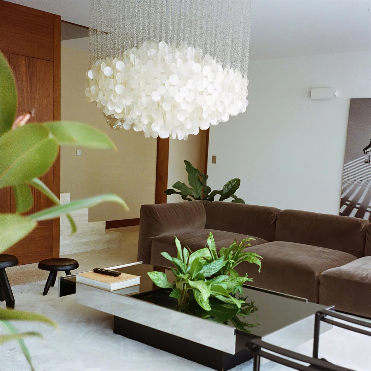 Shell Waterfall Chandelier - Mother-of-Pearl Cascading Pendant Light | Coastal Modern Hanging Chandelier