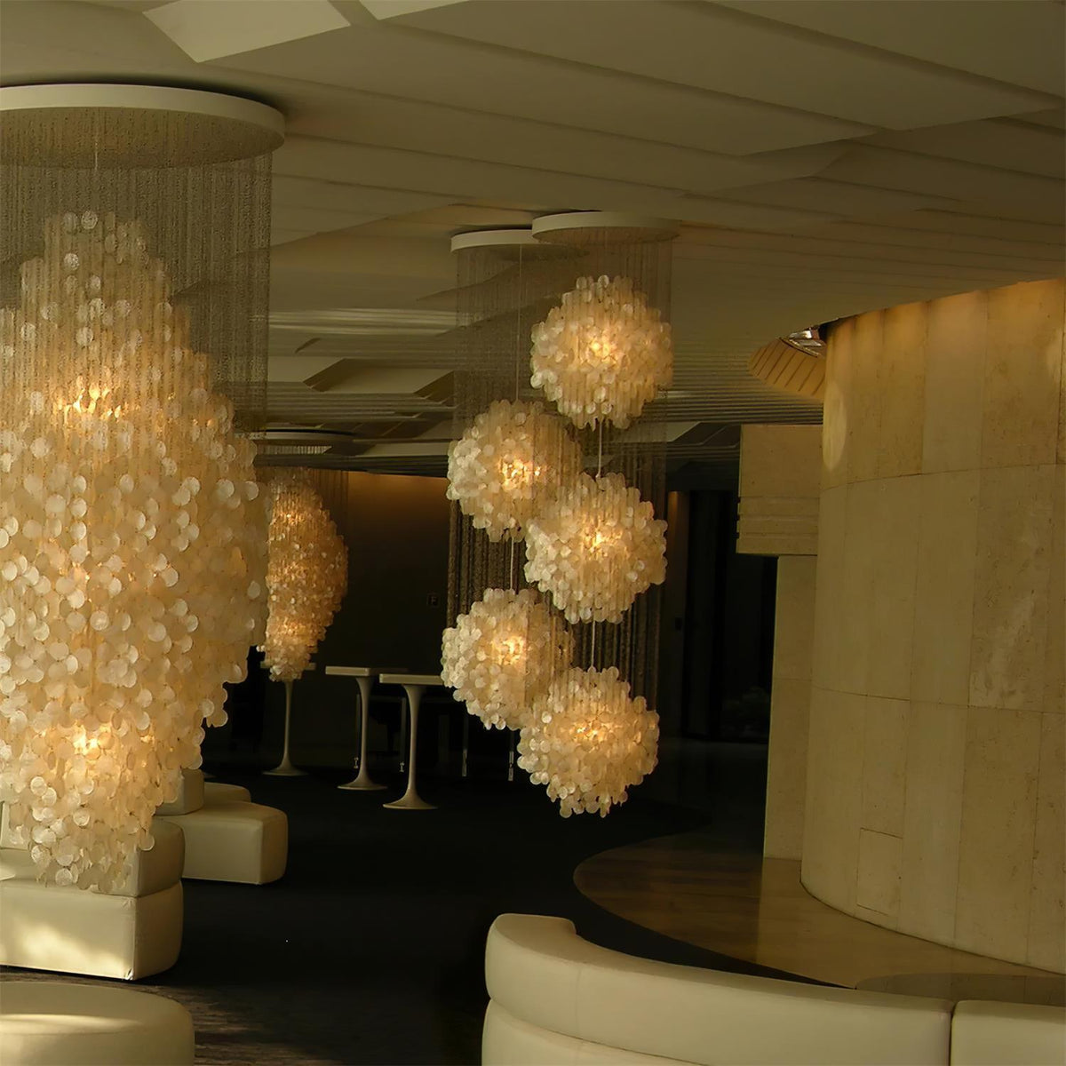 Shell Waterfall Chandelier - Mother-of-Pearl Cascading Pendant Light | Coastal Modern Hanging Chandelier