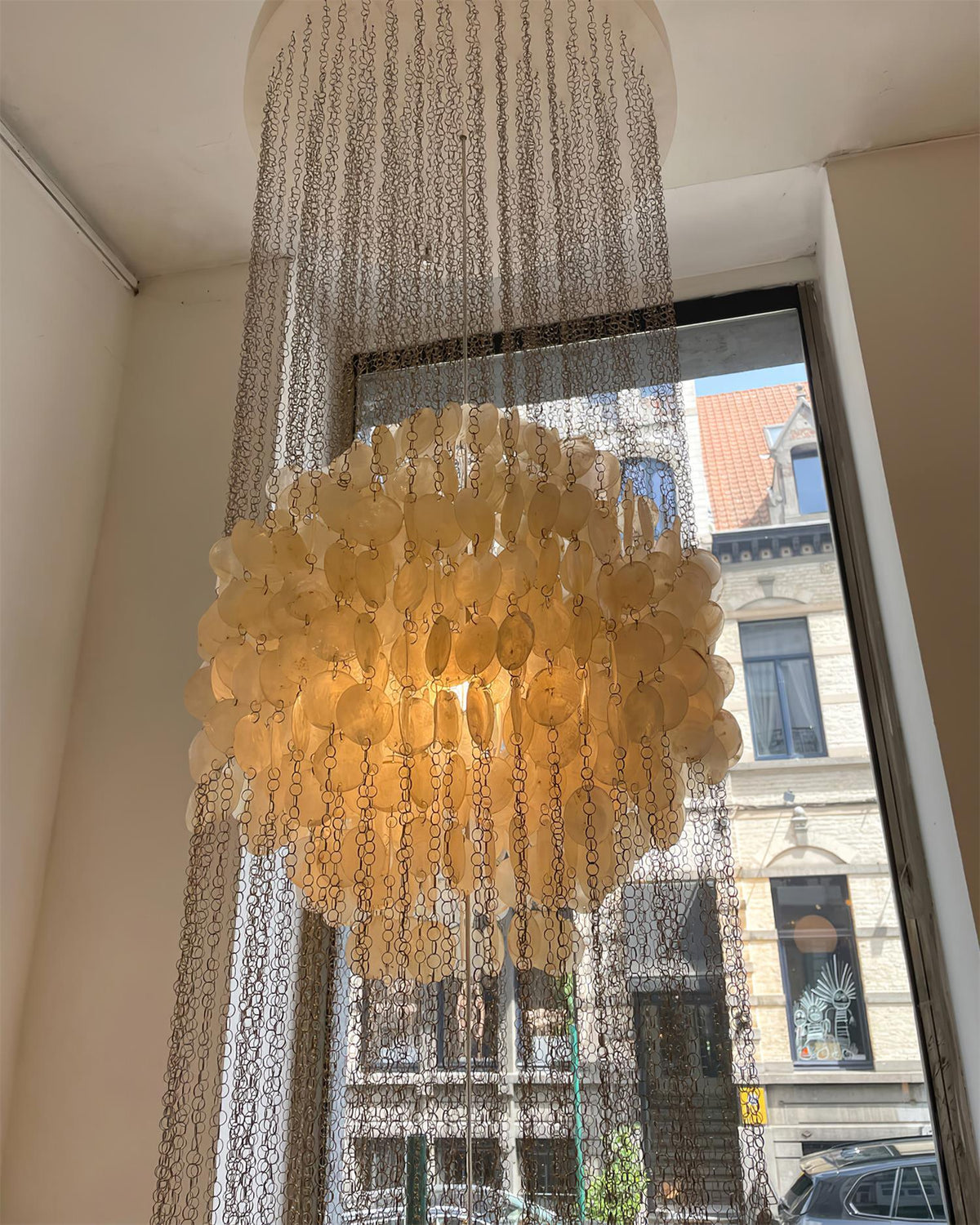 Shell Waterfall Chandelier - Mother-of-Pearl Cascading Pendant Light | Coastal Modern Hanging Chandelier