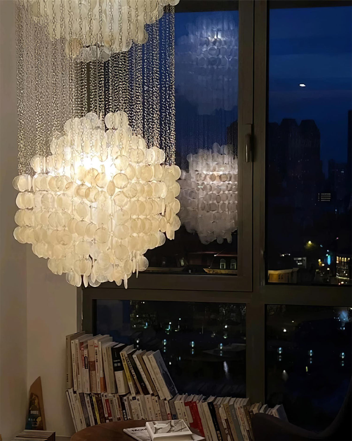 Shell Waterfall Chandelier - Mother-of-Pearl Cascading Pendant Light | Coastal Modern Hanging Chandelier