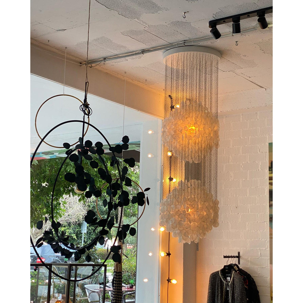 Shell Waterfall Chandelier - Mother-of-Pearl Cascading Pendant Light | Coastal Modern Hanging Chandelier