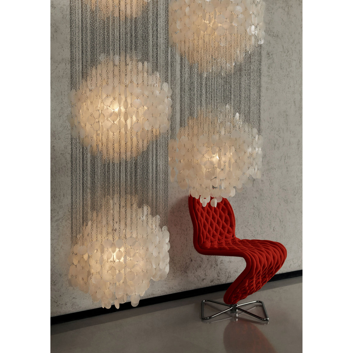 Shell Waterfall Chandelier - Mother-of-Pearl Cascading Pendant Light | Coastal Modern Hanging Chandelier