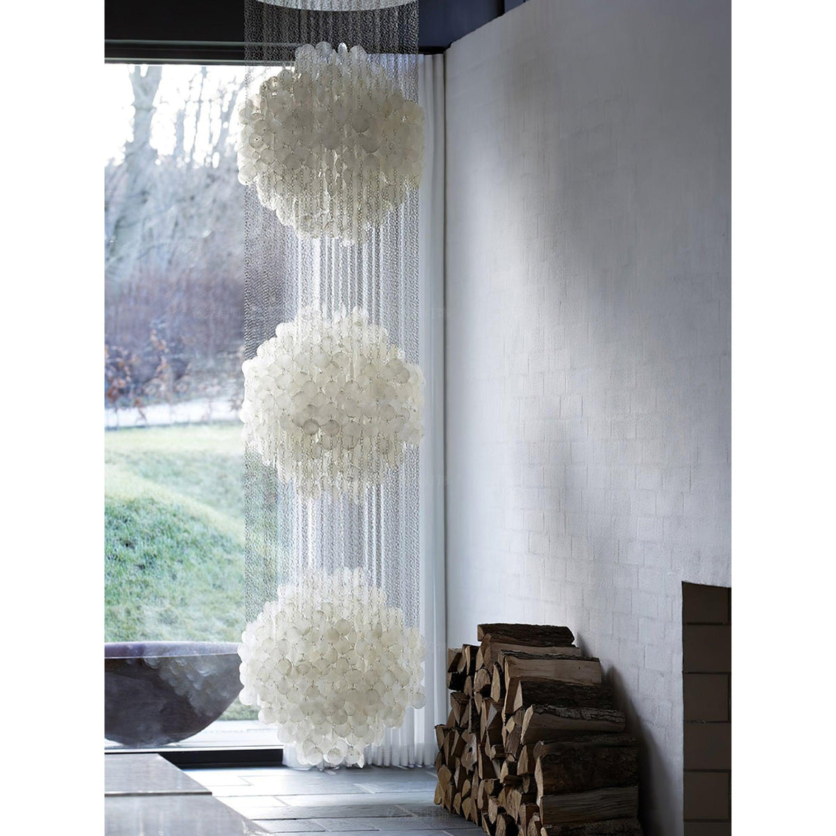 Shell Waterfall Chandelier - Mother-of-Pearl Cascading Pendant Light | Coastal Modern Hanging Chandelier