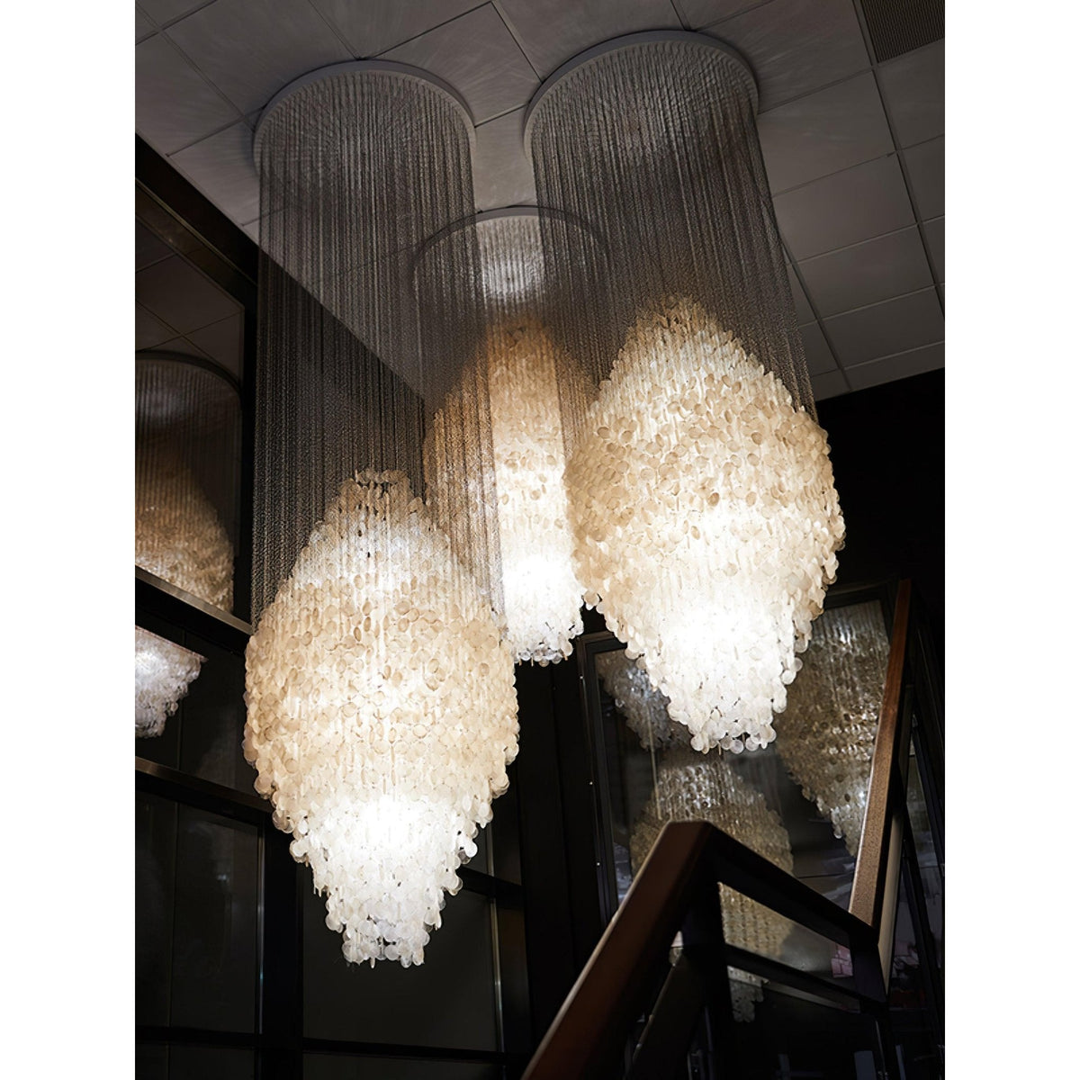 Shell Waterfall Chandelier - Mother-of-Pearl Cascading Pendant Light | Coastal Modern Hanging Chandelier