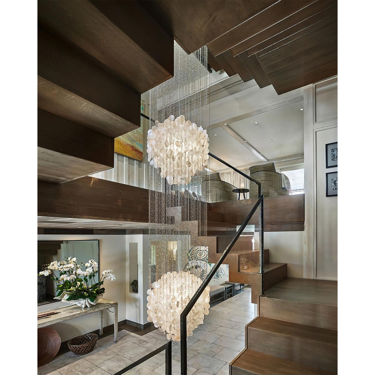 Shell Waterfall Chandelier - Mother-of-Pearl Cascading Pendant Light | Coastal Modern Hanging Chandelier