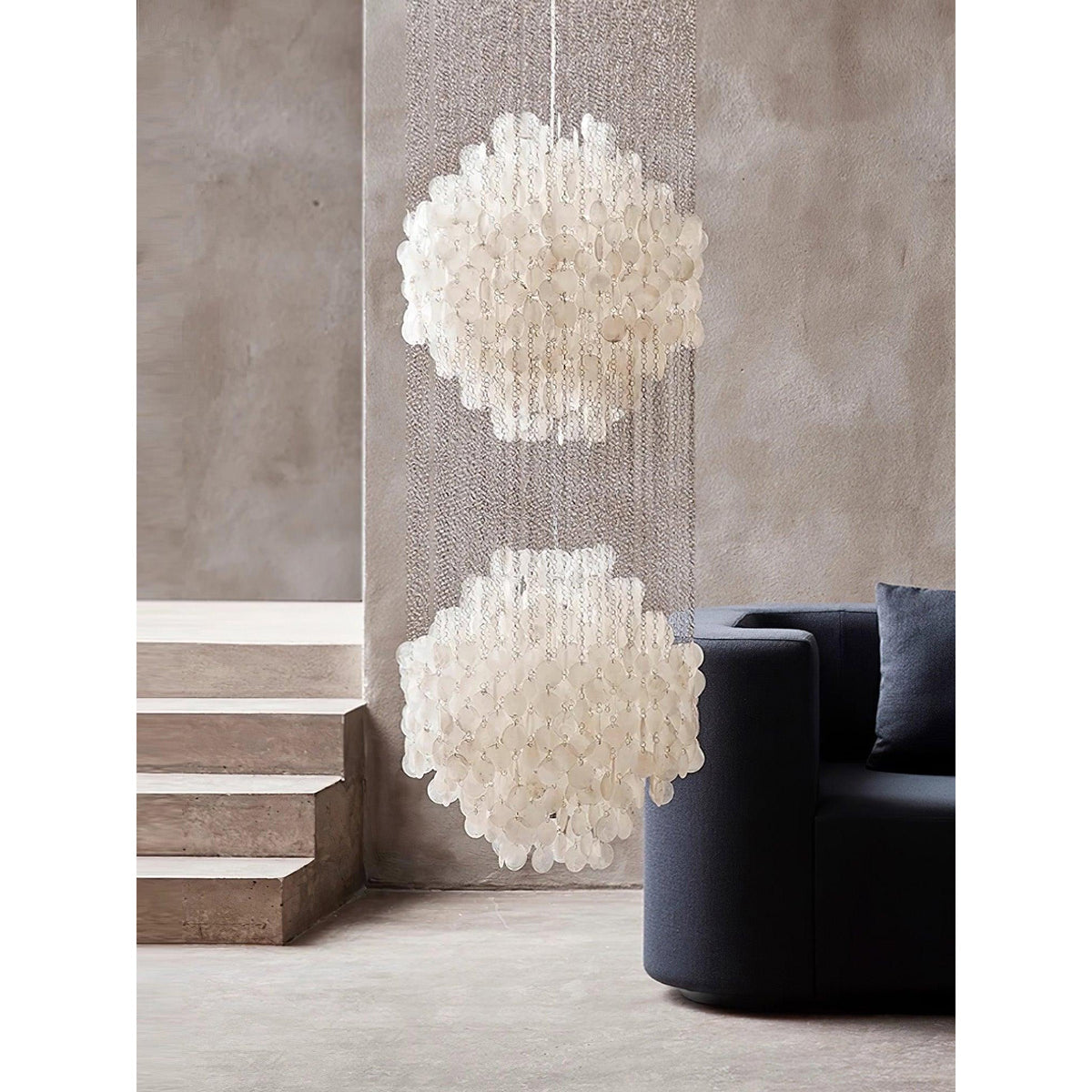 Shell Waterfall Chandelier - Mother-of-Pearl Cascading Pendant Light | Coastal Modern Hanging Chandelier