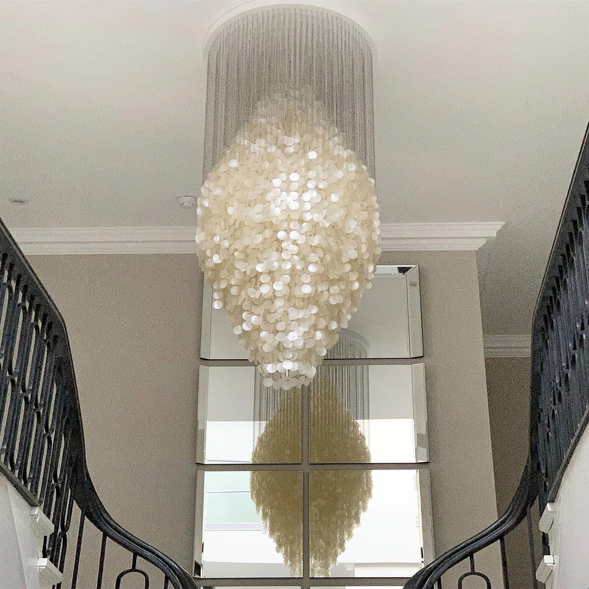 Shell Waterfall Chandelier - Mother-of-Pearl Cascading Pendant Light | Coastal Modern Hanging Chandelier