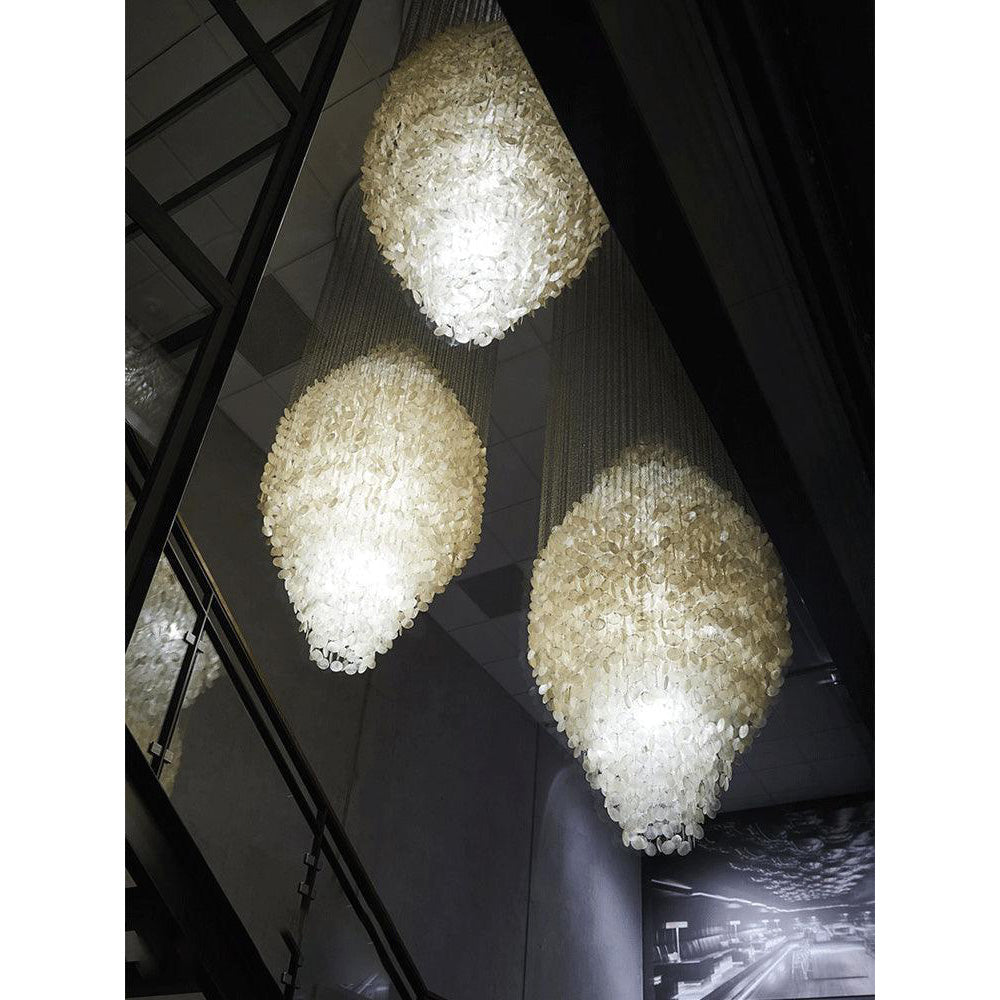 Shell Waterfall Chandelier - Mother-of-Pearl Cascading Pendant Light | Coastal Modern Hanging Chandelier